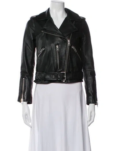 Pre-owned Allsaints Lamb Leather Biker Jacket In Black