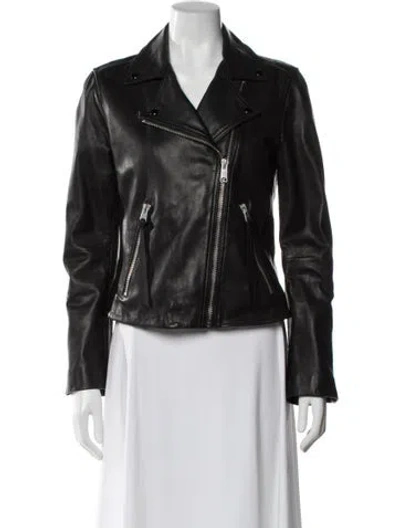 Pre-owned Allsaints Lamb Leather Biker Jacket In Black