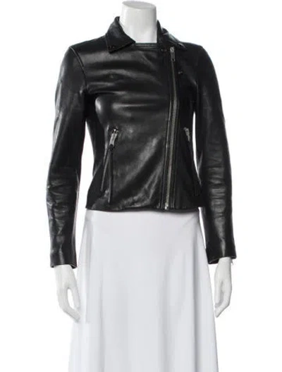 Pre-owned Allsaints Lamb Leather Biker Jacket In Black