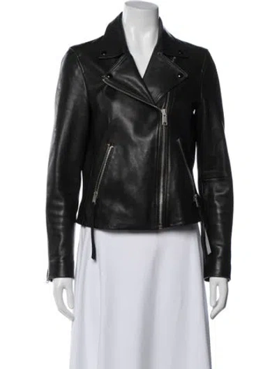 Pre-owned Allsaints Lamb Leather Biker Jacket In Black