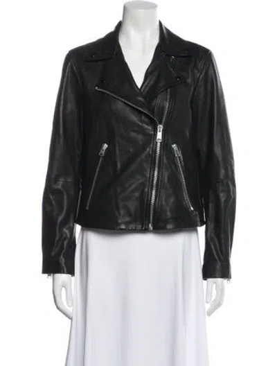 Pre-owned Allsaints Lamb Leather Biker Jacket In Black