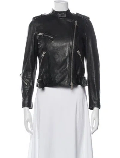 Pre-owned Allsaints Lamb Leather Biker Jacket In Black