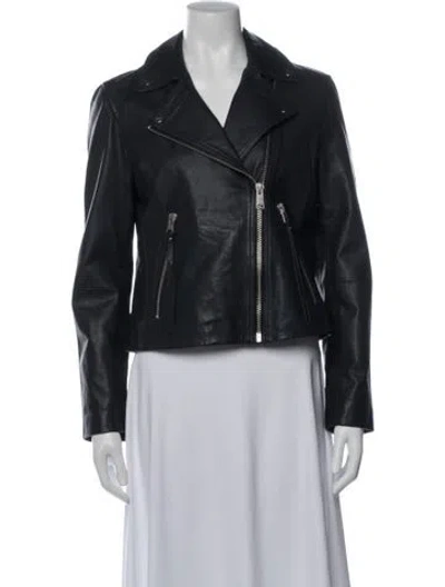 Pre-owned Allsaints Lamb Leather Biker Jacket In Black