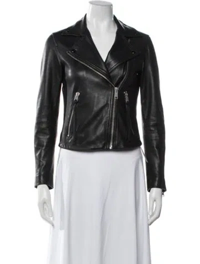 Pre-owned Allsaints Lamb Leather Biker Jacket In Black