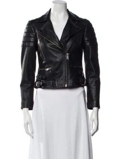 Pre-owned Allsaints Lamb Leather Biker Jacket In Black