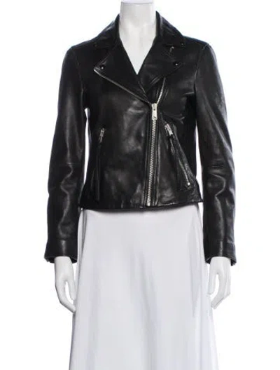 Pre-owned Allsaints Lamb Leather Biker Jacket In Black