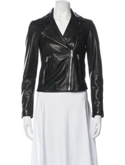 Pre-owned Allsaints Lamb Leather Biker Jacket In Black