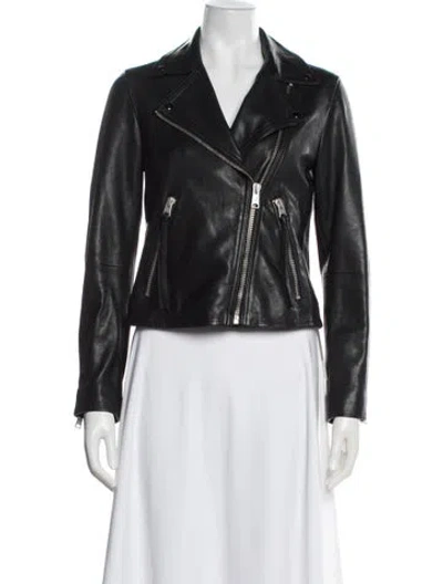 Pre-owned Allsaints Lamb Leather Biker Jacket In Black