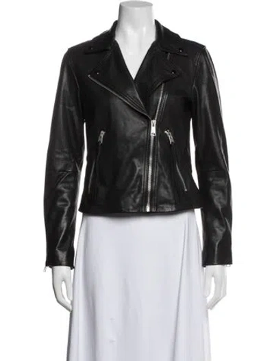 Pre-owned Allsaints Lamb Leather Biker Jacket In Black