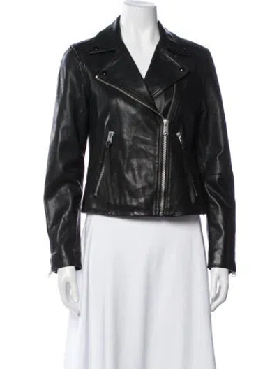 Pre-owned Allsaints Lamb Leather Biker Jacket In Black