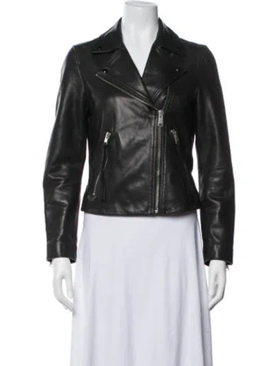 Pre-owned Allsaints Lamb Leather Biker Jacket In Black