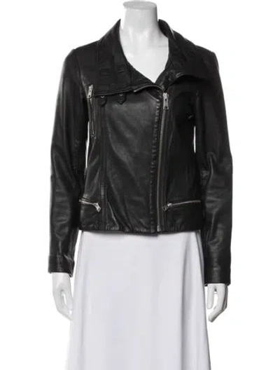 Pre-owned Allsaints Lamb Leather Biker Jacket In Black