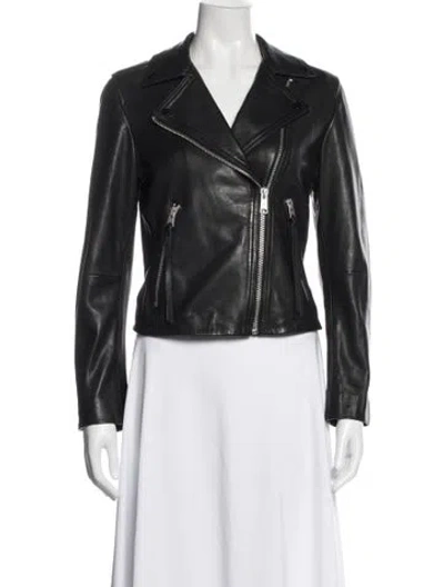 Pre-owned Allsaints Lamb Leather Biker Jacket In Black