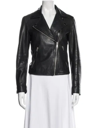 Pre-owned Allsaints Lamb Leather Biker Jacket In Black