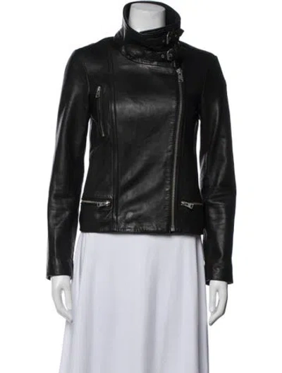 Pre-owned Allsaints Lamb Leather Biker Jacket In Black