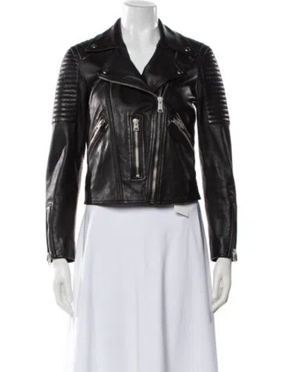 Pre-owned Allsaints Lamb Leather Biker Jacket In Black