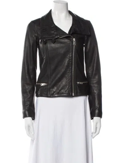 Pre-owned Allsaints Lamb Leather Biker Jacket In Black