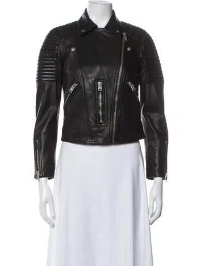 Pre-owned Allsaints Lamb Leather Biker Jacket In Black