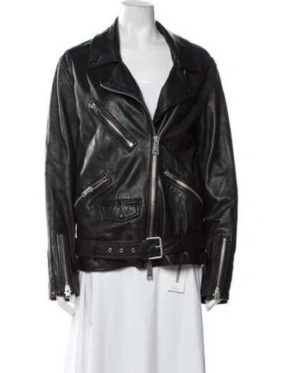 Pre-owned Allsaints Lamb Leather Biker Jacket In Black