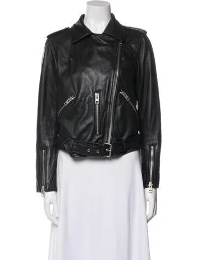 Pre-owned Allsaints Lamb Leather Biker Jacket In Black