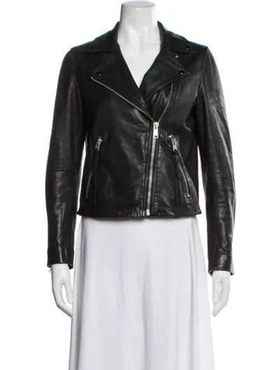 Pre-owned Allsaints Lamb Leather Biker Jacket In Black