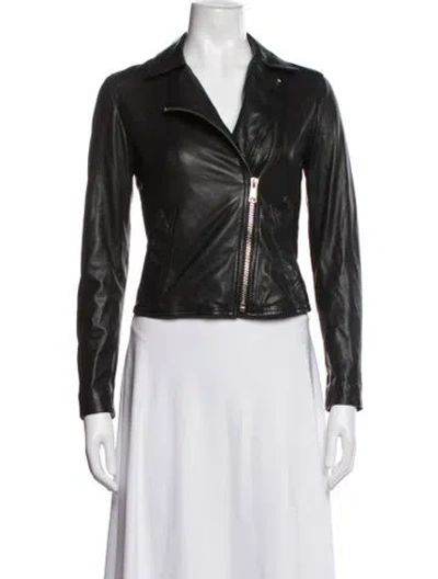 Pre-owned Allsaints Lamb Leather Biker Jacket In Black