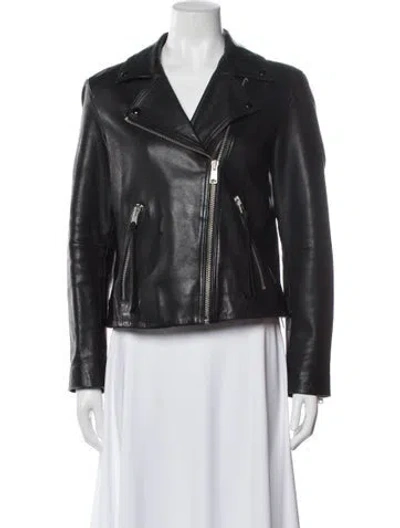 Pre-owned Allsaints Lamb Leather Biker Jacket In Black