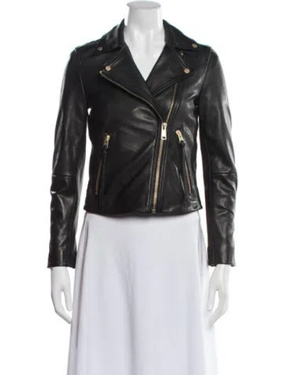 Pre-owned Allsaints Lamb Leather Biker Jacket In Black