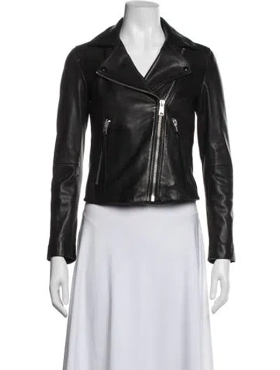 Pre-owned Allsaints Lamb Leather Biker Jacket In Black