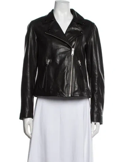 Pre-owned Allsaints Lamb Leather Biker Jacket In Black
