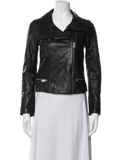 Pre-owned Allsaints Lamb Leather Biker Jacket In Black