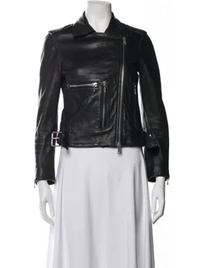 Pre-owned Allsaints Lamb Leather Biker Jacket In Black
