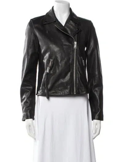 Pre-owned Allsaints Lamb Leather Biker Jacket In Black