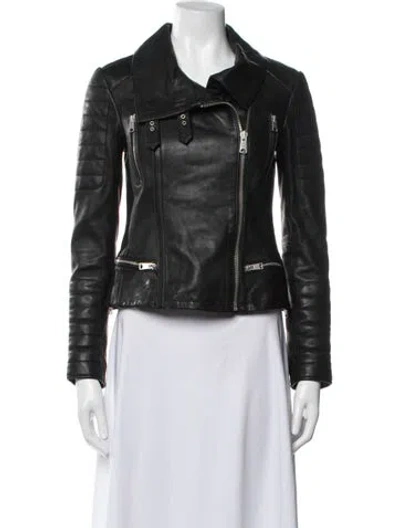 Pre-owned Allsaints Lamb Leather Biker Jacket In Black