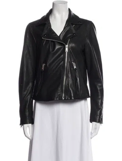 Pre-owned Allsaints Lamb Leather Biker Jacket In Black