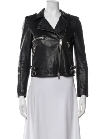 Pre-owned Allsaints Lamb Leather Biker Jacket In Black
