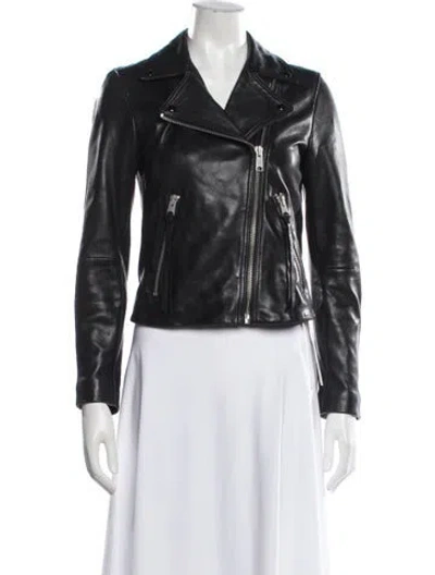 Pre-owned Allsaints Lamb Leather Biker Jacket In Black