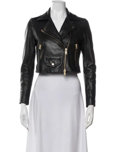 Pre-owned Allsaints Lamb Leather Biker Jacket In Black