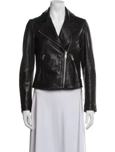 Pre-owned Allsaints Lamb Leather Biker Jacket In Black
