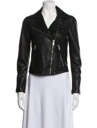 Pre-owned Allsaints Lamb Leather Biker Jacket In Black