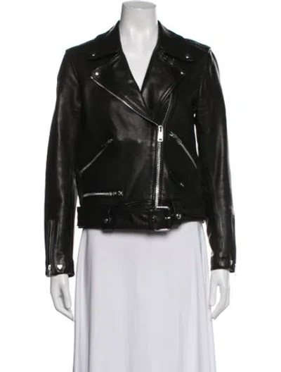 Pre-owned Allsaints Lamb Leather Biker Jacket In Black