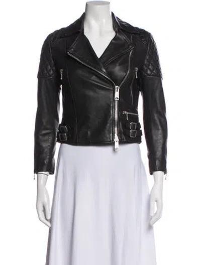 Pre-owned Allsaints Lamb Leather Biker Jacket In Black
