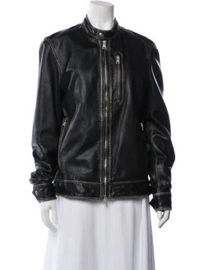 Pre-owned Allsaints Lamb Leather Biker Jacket In Black