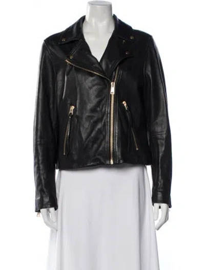 Pre-owned Allsaints Lamb Leather Biker Jacket In Black
