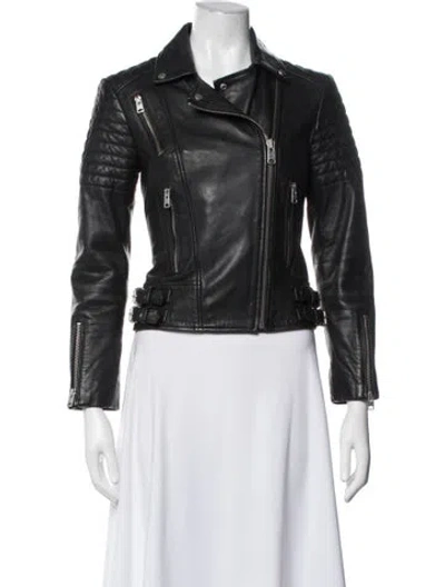 Pre-owned Allsaints Lamb Leather Biker Jacket In Black