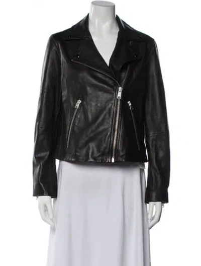 Pre-owned Allsaints Lamb Leather Biker Jacket In Black
