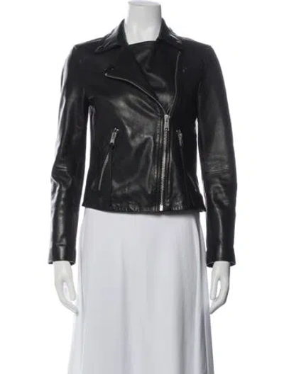 Pre-owned Allsaints Lamb Leather Biker Jacket In Black