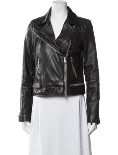 Pre-owned Allsaints Lamb Leather Biker Jacket In Black