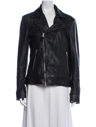 Pre-owned Allsaints Lamb Leather Biker Jacket In Black