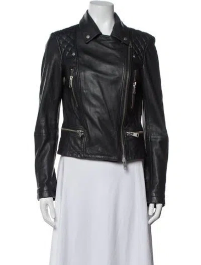 Pre-owned Allsaints Lamb Leather Biker Jacket In Black